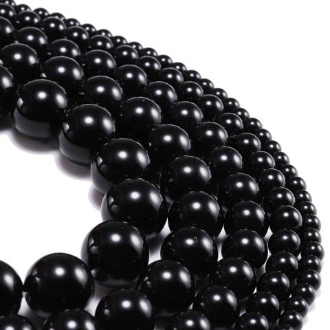 1strand/lot 4 6 8 10 12 mm Natural Stone Smooth Glisten Black Glass Bead Loose Spacer Bracelet Beads Supplier For Jewelry Making ► Photo 1/6