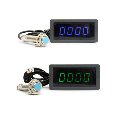 Blue Green 4 Digital LED Tachometer RPM Speed Meter+Proximity Switch Sensor 12V Promotion ► Photo 1/6