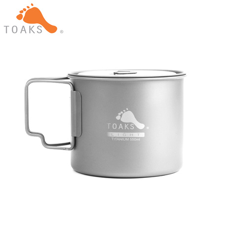 TOAKS POT-550-L Pure Titanium Cup Ultralight Version 0.3mm Outdoor Mug with Lid and Foldable Handle Camping Cookware 550ml 72g ► Photo 1/6