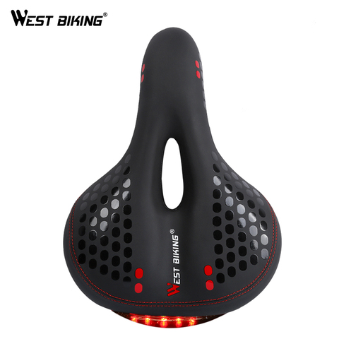 WEST BIKING Bicycle Saddle Soft Cycling Seat Bike Saddles with Tail Light Thicken Hollow Seat Mat Cycling Parts Bicycle Saddle ► Photo 1/1