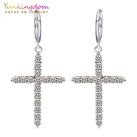 Yunkingdom Brand Cross New Fashion Dangle Earrings Rhinestone Zirconia Women Earrings  Jewelry Valentine's Gifts K0014 ► Photo 1/6