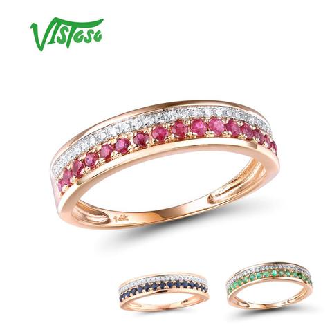 VISTOSO 14K Rose Gold Rings For Lady Genuine Shiny Diamond Fancy Ruby Sapphire Emerald Engagement Anniversary Chic Fine Jewelry ► Photo 1/5