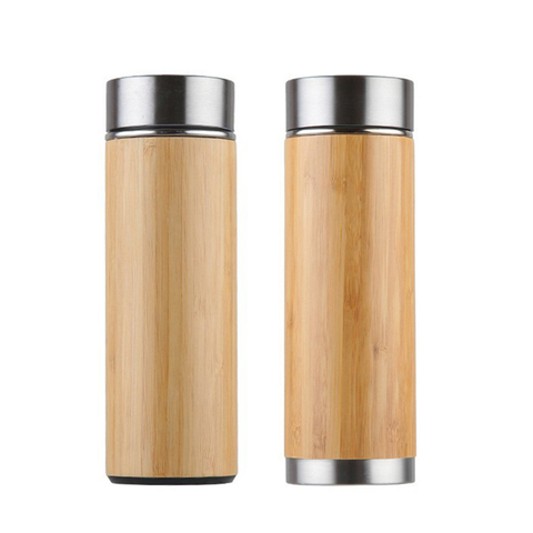 UPORS 450ml Bamboo Stainless Steel Thermos with Tea Infuser BPA Free Insulated Coffee Tumbler Leak Proof Lid Travel Mug Thermos ► Photo 1/6