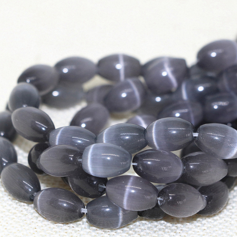 High grade dark gray opal rice barrel beads cat's eyes stone crystal 8*12mm fashion wholesale price charms jewelry 14inch B1559 ► Photo 1/3