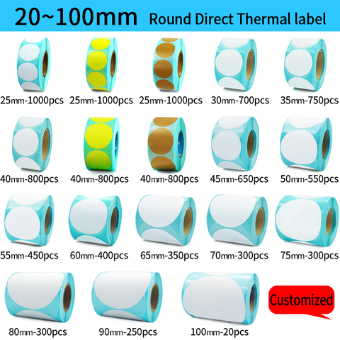 Direct Thermal Label Roll, Color / White Round Stickers, 1 Rolls, Packing Seal Label Sticker ► Photo 1/6
