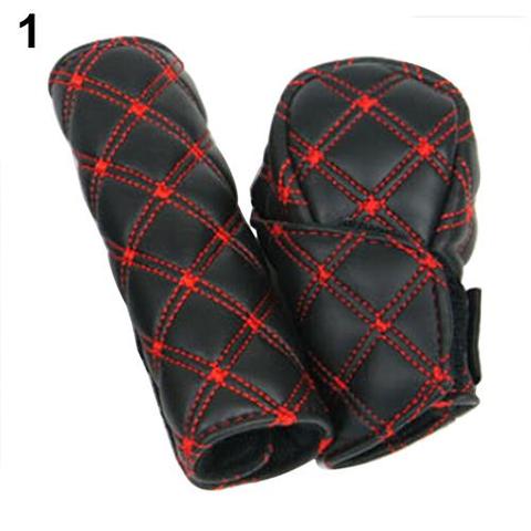 Car Handbrake Grips high quality Faux Leather Lattice Gear Shift Knob Cover Hand Brake Cover Sleeve 2 in 1 Set car accessories ► Photo 1/6