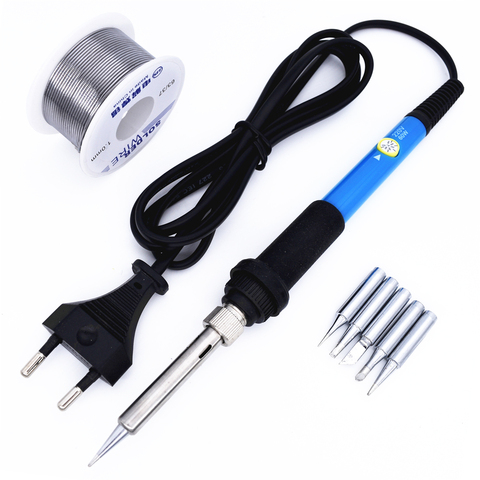 60W 220V Electric Soldering Irons Kit Temperature Adjustable with Tin Soder Wire 5 Iron Tips Welding Gun Repair Tools EU Plug ► Photo 1/6