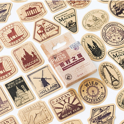 46 Pcs/pack Vintage Travelling Adhesive Stickers Decorative Album Diary Stick Label Decor Stationery Stickers ► Photo 1/6
