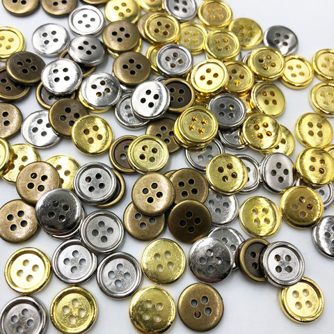 100pcs Silver/Bronze/Gold Plastic Buttons 12mm Sewing Craft 4 Holes PH290 ► Photo 1/4