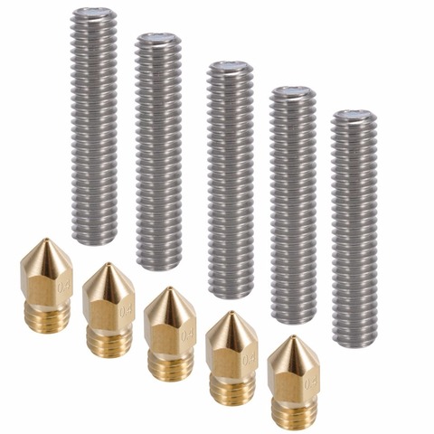 Anet A6 5pcs 40MM Length Extruder 1.75mm Tube,5pcs 0.4mm Brass Extruder Nozzle Print Heads for MK8 Makerbot Reprap 3D Printers ► Photo 1/6