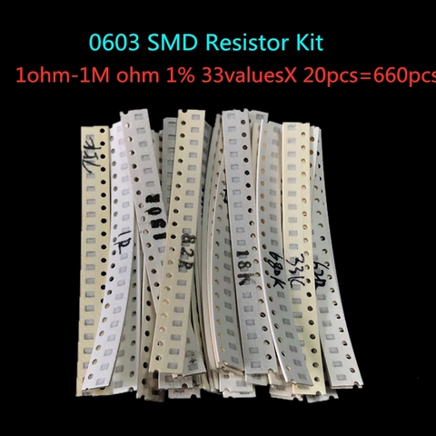 0603 SMD Resistor Kit Assorted Kit 1ohm-1M ohm 1% 33valuesX 20pcs=660pcs Sample Kit ► Photo 1/2
