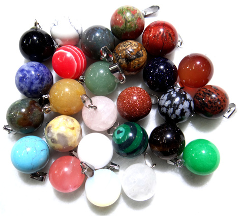 Wholesale Natural Stone Quartz Crystal tiger eye Opalite Unakite Mix Onyx Charms Ball Pendants For Jewelry Making necklace 12PC ► Photo 1/6