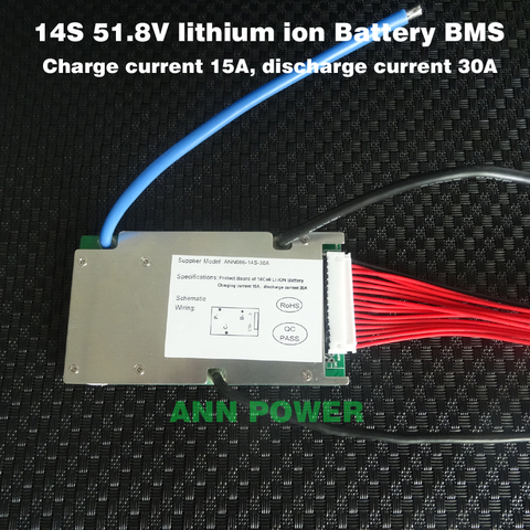 Free Shipping! 51.8V lithium ion battery bms 3.7V 14S 30A BMS with the balance function Different charge and discharge port ► Photo 1/4