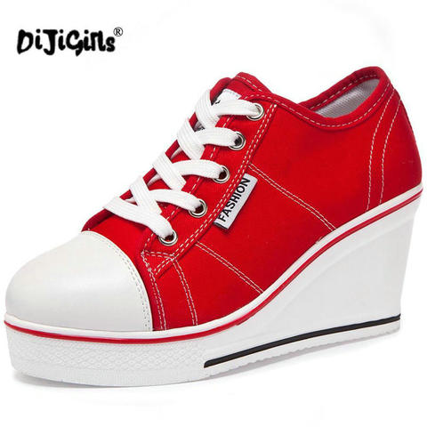 New Women Vulcanize Shoes Platform Breathable Canvas Shoes Woman Wedge Sneakers Casual Fashion Candy Color Students Drop Ship ► Photo 1/6