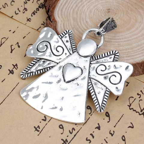 Hot Angel Pendant For For Handmade Necklace Zinc Based Alloy Silver Color Pendants Wing Heart Carved DIY Components Charms, 2PCs ► Photo 1/3