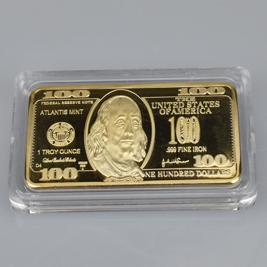 500 Dollar 24k Gold Plated Bar Home Decorative Metal Crafts Souvenir Bars Gifts