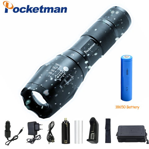 Led flashlight 5000LM Ultra Bright Waterproof Torch T6/L2/V6 Camping lights 5 Modes Zoomable Light with 18650 battery charger ► Photo 1/6