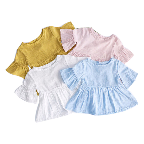 Flaer Sleeve Spring Summer Girls Blouses Tops Cotton Casual Kids Girl Shirts for Children Clothing Shirts Dress ► Photo 1/6