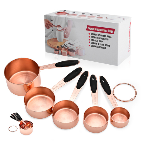 Measuring Cup Stainless Steel Plated Copper Rose Gold Kitchen Accessories Baking Bartending Measuring Spoon Cooking Tools Set ► Photo 1/6