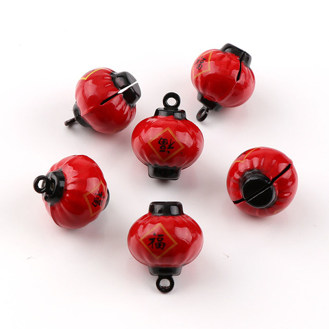 2Pcs 22.5mm*18mm Red Copper Chinese New Year's Day Lantern Open Bells Pendant Handmade Party DIY Crafts Accessories ► Photo 1/6