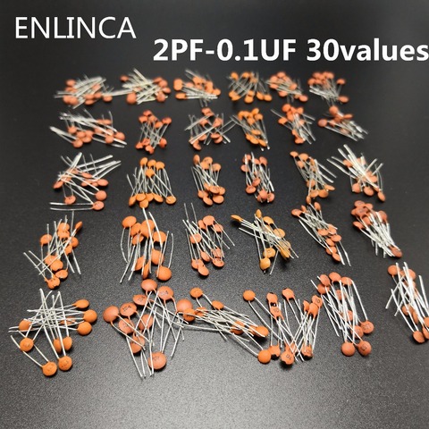 300pcs/lot 50V 2PF-0.1UF 30 valuesX10pcs ceramic capacitor Assorted Kit Electronic Components Package 2pF 30pF 100pF 1nF 10nF ► Photo 1/2