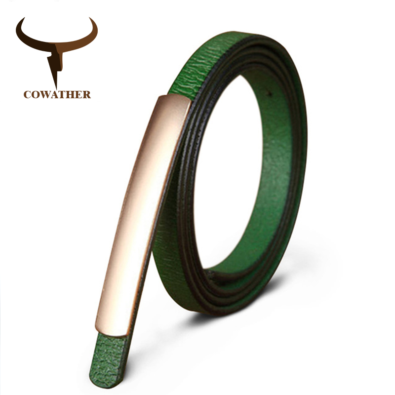 Cowather Exquisite Fashion GENUINE LEATHER  Women Skinny  Belt 