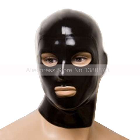 Mans Latex Hood Unisex Sexy  Solid Black Rubber Latex Mask with Eyes Mouth Nostrils Open S-LM075 ► Photo 1/4