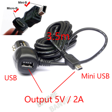 Mini / Micro USB Port Dual USB 5V 2A Car Charger Adapter Cigarette Lighter For Car DVR Vehicle Charging with 3.5 meters Cable ► Photo 1/6