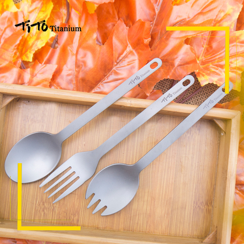 TITO Titanium Outdoor Camping Picnic Hiking Cookware Tableware Spoon Spork 