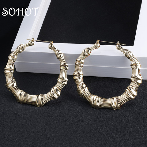 SOHOT Trendy Classic Bamboo Hoop Earrings European Popular Gold Silver Color Hyperbole Jewelry Statement For Women Wedding Gift ► Photo 1/6