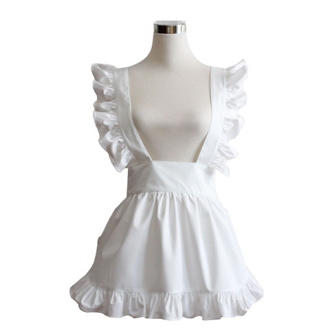 Women Sexy Apron Plain White Cotton Japanese Elegant Ruffled Harajuku Soft Sister Cosplay Tablier de Cuisine Short Apron ► Photo 1/3