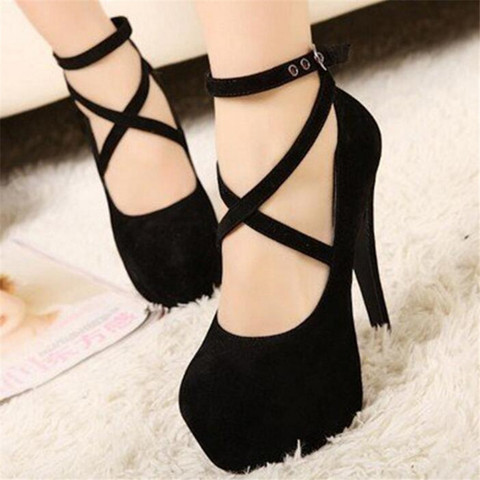 Korean version of the new ultra high heel stiletto shoes XL fashion cross strap waterproof platform women's single product trend ► Photo 1/5