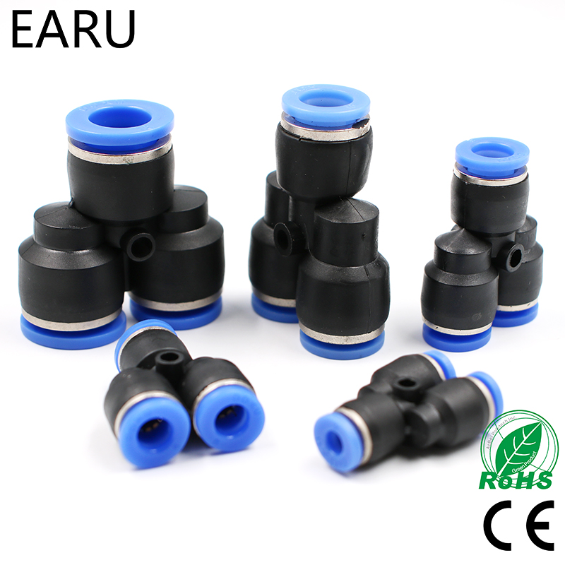 Pneumatic Tee Y 3 Push In Air Fitting Quick Connector Adapters 4 6 8 10 12mm 