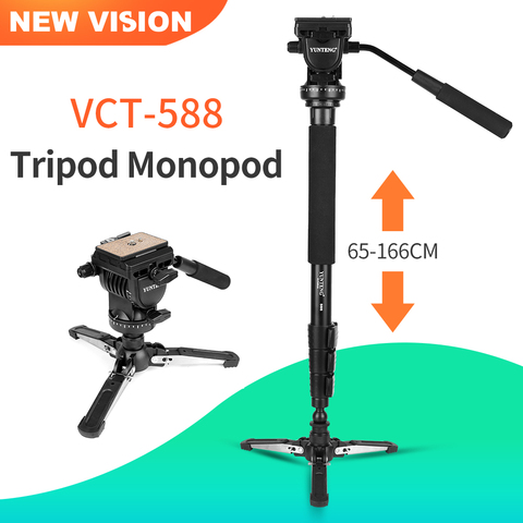 YUNTENG VCT-588 Tripod Monopod Extendable Telescoping with Detachable Tripod Stand Base Fluid Drag Head for Camera Camcorder ► Photo 1/6