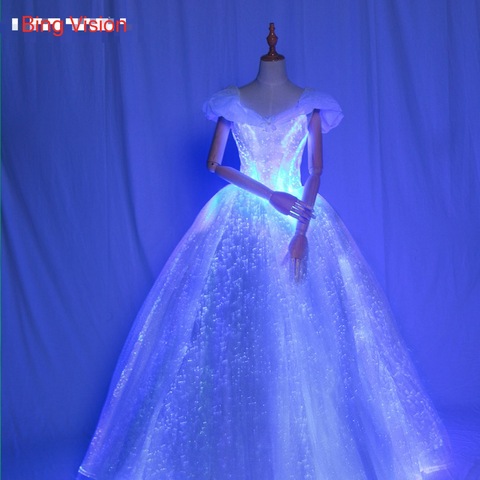 Customized Luminous fiber optic wedding dress , fiber optic light glowing clothes,fiber optic dress optical glowing dress ► Photo 1/1