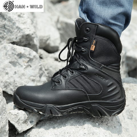 Men's Work Shoes Genuine Leather Waterproof  Lace Up Tactical Boot Fashion Motorcycle Men Combat Ankle Military Army Boots ► Photo 1/6