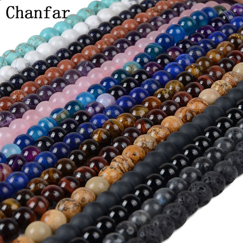 Chanfar 4 6 8 10 12mm Natural Stone Beads Black Lava Tiger Eye Bulk Loose Stone Beads For DIY Making Bracelet Necklace Jewelry ► Photo 1/6