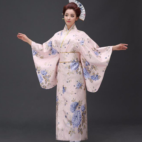 New Arrival Japanese Women Original Yukata Dress Traditional Kimono With Obi Performance Dance Costumes One Size ► Photo 1/4