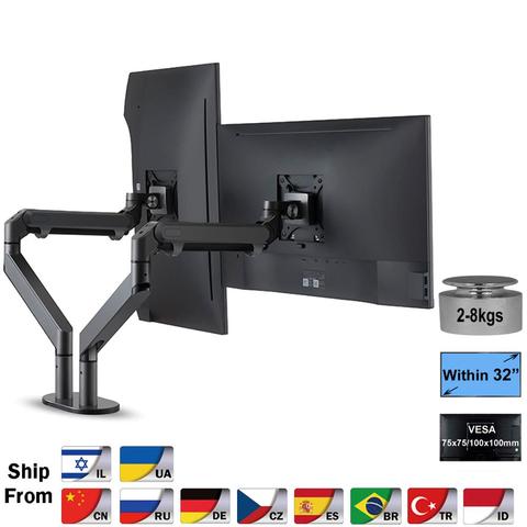 Hyvarwey OZ-2 Dual Arm Monitor Mount Desk Stand Full Motion Aluminum 17-32 inch Monitor Holder Gas Spring Arm Load 2-8kgs Each ► Photo 1/6
