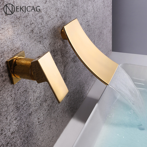 Gold Black  Brass Concealed Basin Faucet Hot And Cold Water Under Counter Basin Faucet Retro Waterfall Faucet ► Photo 1/6