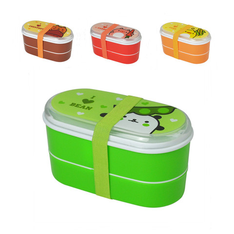 High Quality Cartoon Healthy Plastic Lunch Box 600ml Bento Boxes Food Container Dinnerware Lunchbox Cutlery ► Photo 1/6