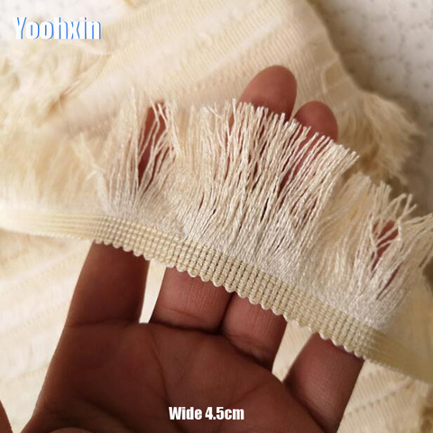 4.5cm Wide HOT Cotton Embroidery beige flower lace fabric dubai sewing DIY trim fringe tassel applique Ribbon collar dress decor ► Photo 1/3