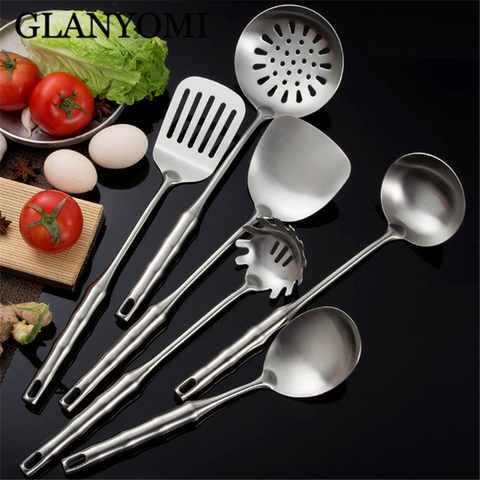 6Pcs/Set 304 Stainless Steel Cooking Tool Sets Slotted Spoon Turner Pasta Server Kitchenware Kitchen Utensil Accessory Cookware ► Photo 1/1