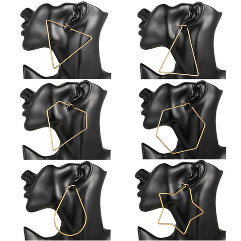Statement Gold Color Stainless Steel Geometric Earrings For Women Ladies Large Hoop Earrings Hyperbole Fashion Jewelry Gift ► Photo 1/6