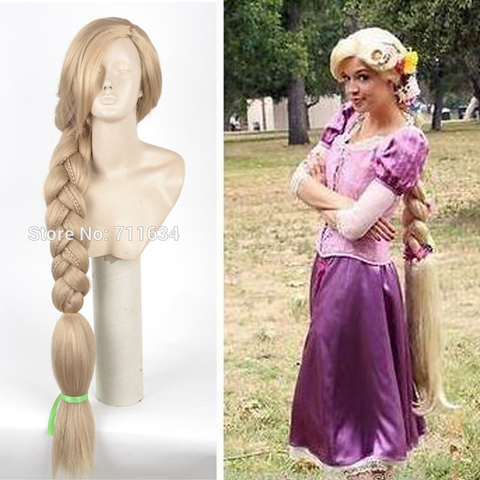 Top Quality 100CM Long Rapunzel Tangled Light Blonde Straight Cosplay Hair big braid for women party Wig + Wig Cap ► Photo 1/1
