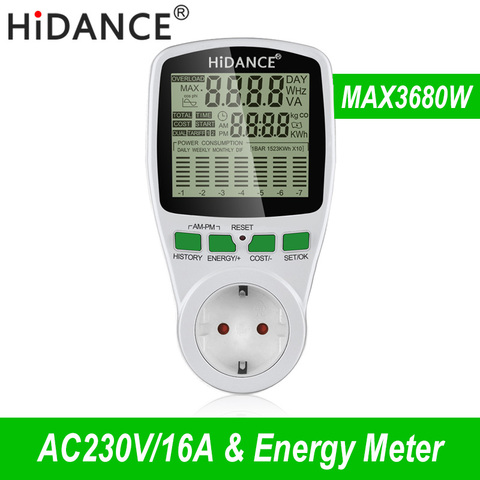 HiDANCE AC Power Meters 220v digital wattmeter eu energy meter watt monitor electricity cost diagram Measuring socket analyzer ► Photo 1/6