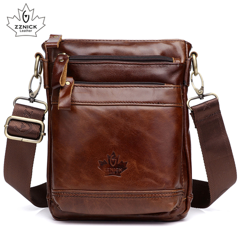 Genuine Leather Bag Handbag Shoulder Men's Bag Small Messenger Leather Crossbody Men Bags 2022 Male Flap Zipper Handbag ZZNICK ► Photo 1/6