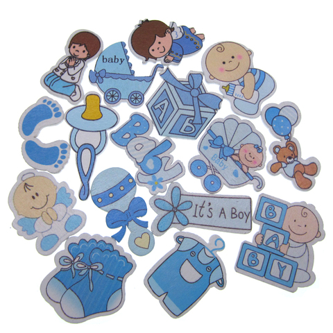 20/40Pcs Mixed blue painted wood crafts Buttons Cartoon baby shower wooden buttons for scrapbooking Party DIY Decorations ► Photo 1/6