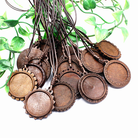 Fit 30mm Cabochons brown Wood Necklace Base blank Wooden Pendant Trays Diy Jewelry Accessories for Necklace Making 5 Strands ► Photo 1/2
