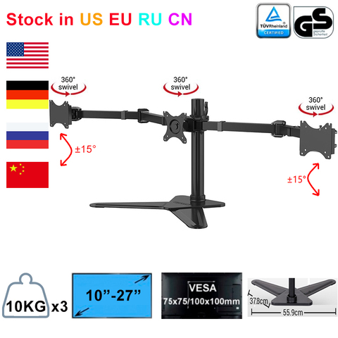 Desktop Triple LCD Monitor Three Hex LCD Arm Monitor Mount Stand Adjustable 3 Screens Fit for 10